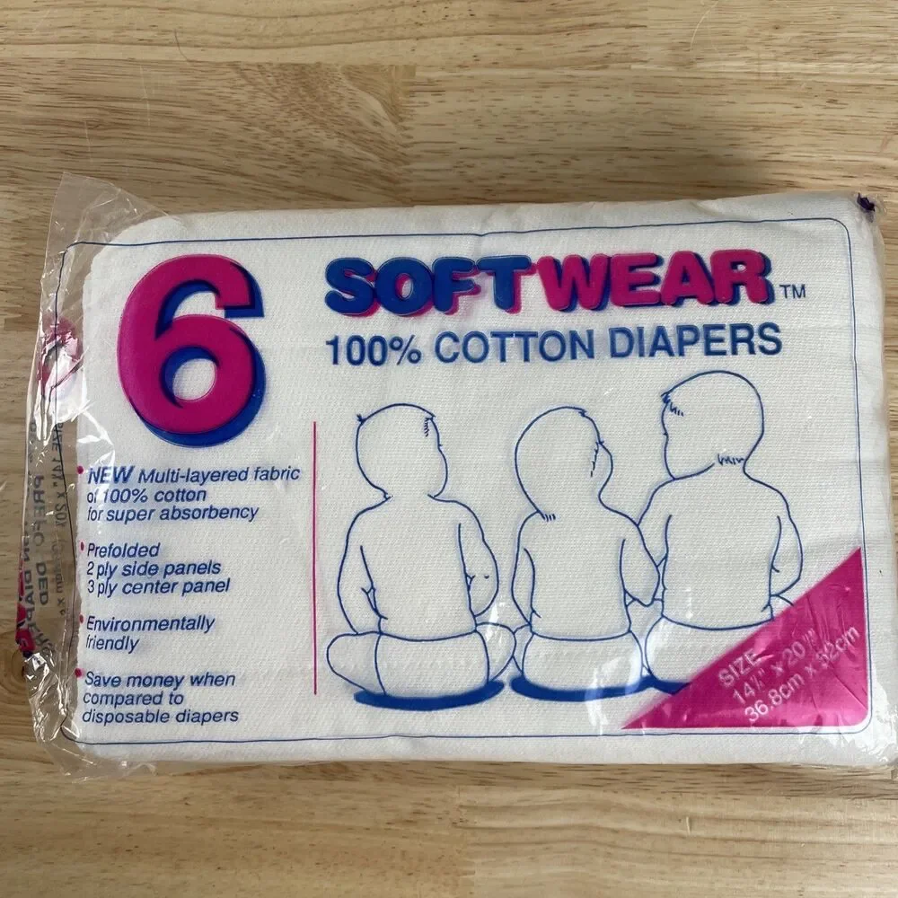 VTG Cloth 100% Cotton Diapers Birdseye Prefolded 14.5x20.5” 3 Layers NEW